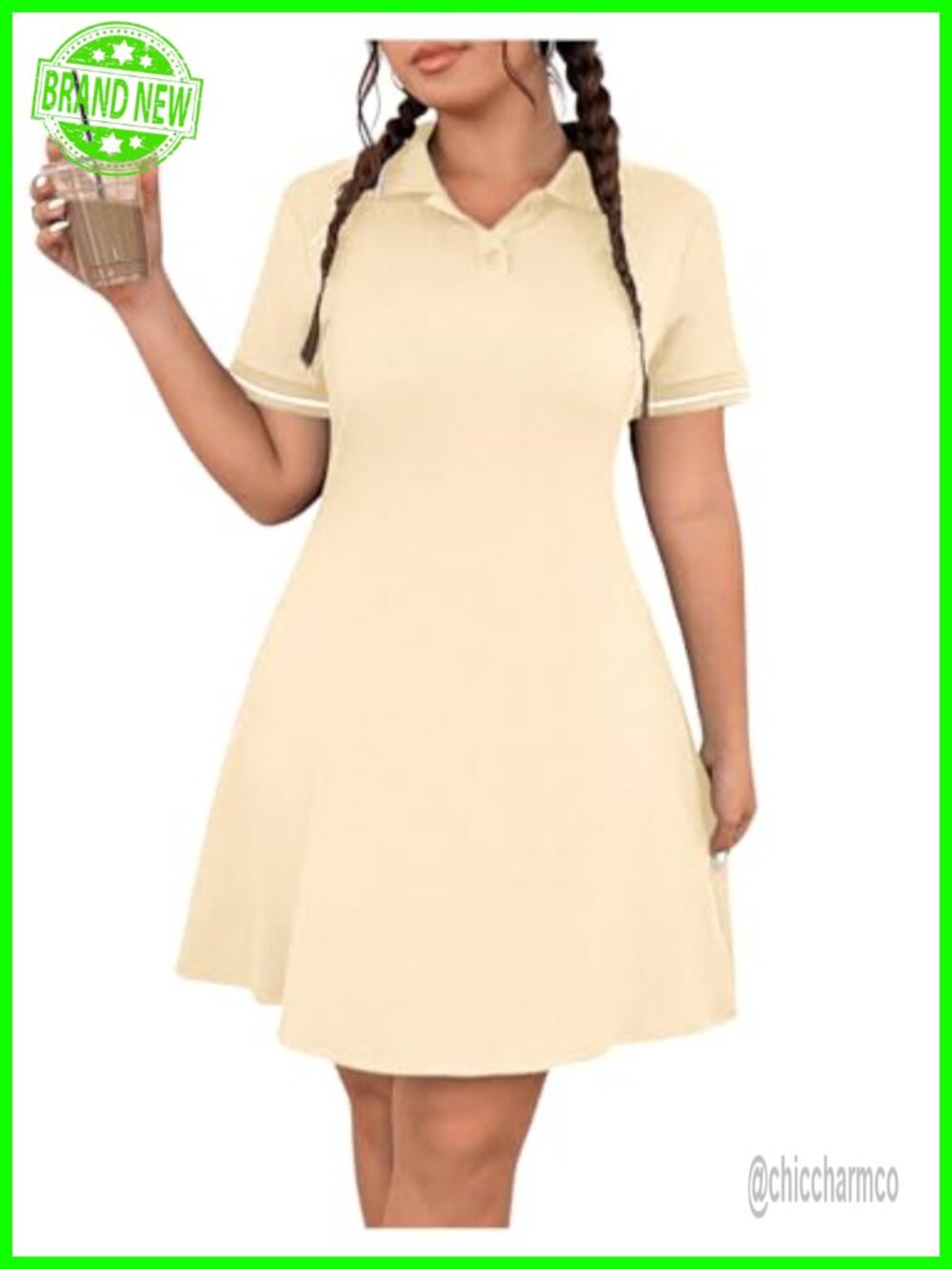 Plus Size Collared Jersey Dress Button Front A-Line Mini Dress Sport Tennis